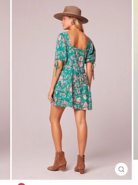 Open-Back Teal Floral Tiered Mini Dress